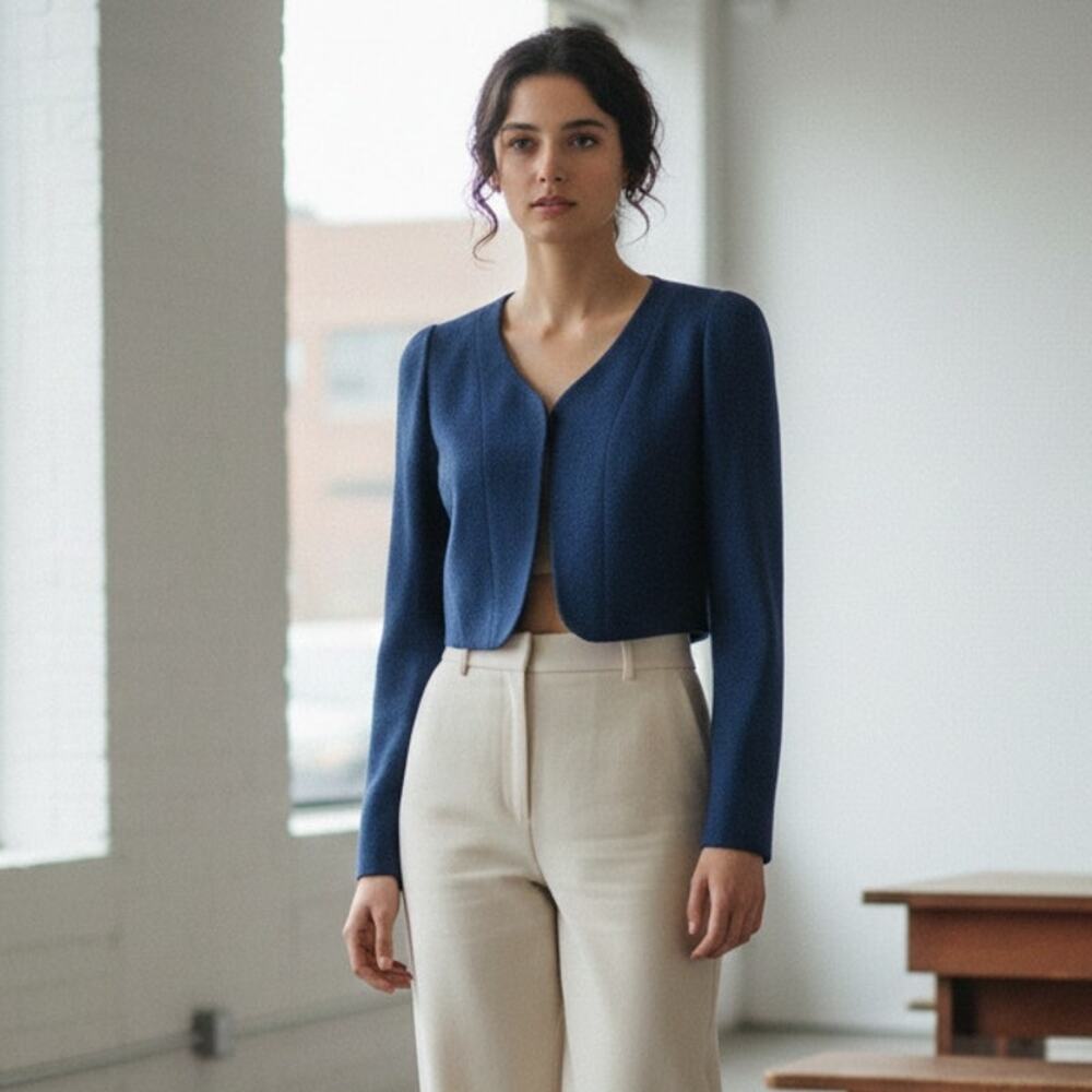 LAN JAENICKE 100% Cashmere Bolero Jacket in Blue Sapphire size 2 NWT